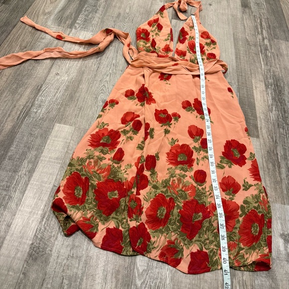 Reformation Floral Pink Red Halter Wrap Dress - Small - Picture 3 of 6
